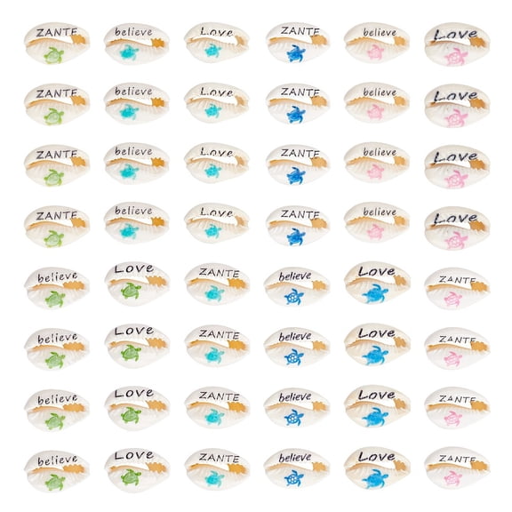 48Pcs 12 Style Printed Cowrie Shell Beads No Hole/Undrilled Sea Turtle Love Mixed Color 17~23x10.5~14x6~8mm 4pcs/style