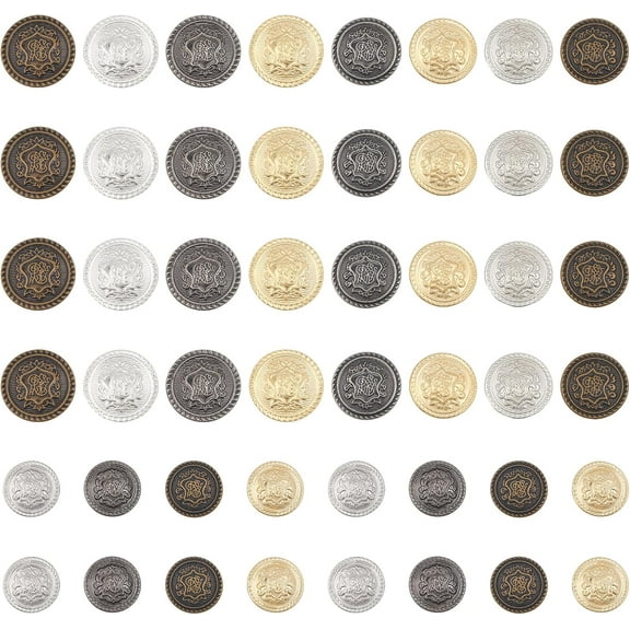 48Pcs 12Styles Retro Style Brass Buttons Flat Round with Badge Pattern Sewing Buttons for Uniforms Dresses Suits Replacement diy