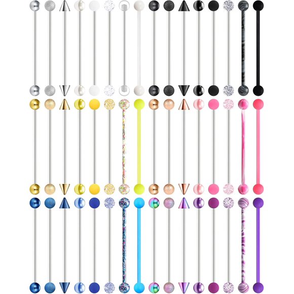 48Pcs 14G Acrylic Industrial Barbell Earrings for Women Men Cartilage Helix Body Piercing Jewelry 38mm 1&1/2 Inch Piercing Bar B: 48pcs style 2