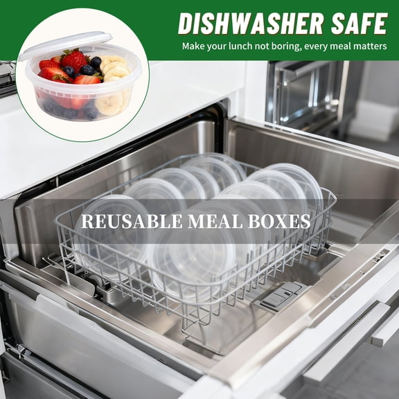 48Pcs 16oz BPA-Free Deli Containers with Lids, Leakproof & Stackable, Microwave Dishwasher Freezer Safe, Round Plastic Food Storage for Meal Prep & Takeout
