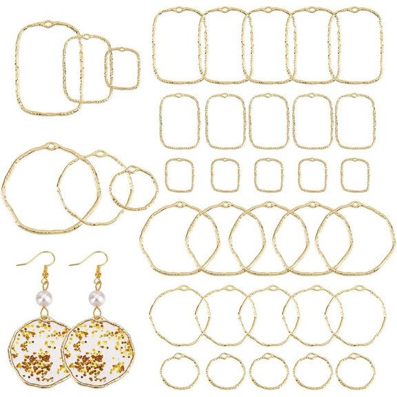 48Pcs 2 Style Alloy Open Back Bezel Pendants Hollow Earring Frame Charm Resin Bezel Earring Frame Epoxy Resin Charms for DIY UV Resin Necklace Earring Jewellery Making Gold