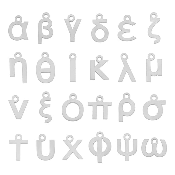 48Pcs 24 Letters 304 Stainless Steel Charms Matte Style Greek Alphabet ...