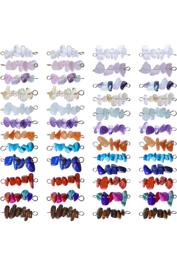 48Pcs 24 Styles Mixed Gemstone Chip Connector Charms with Stainless Steel Double Loops Stone Dangle Pendants Link DIY Craft