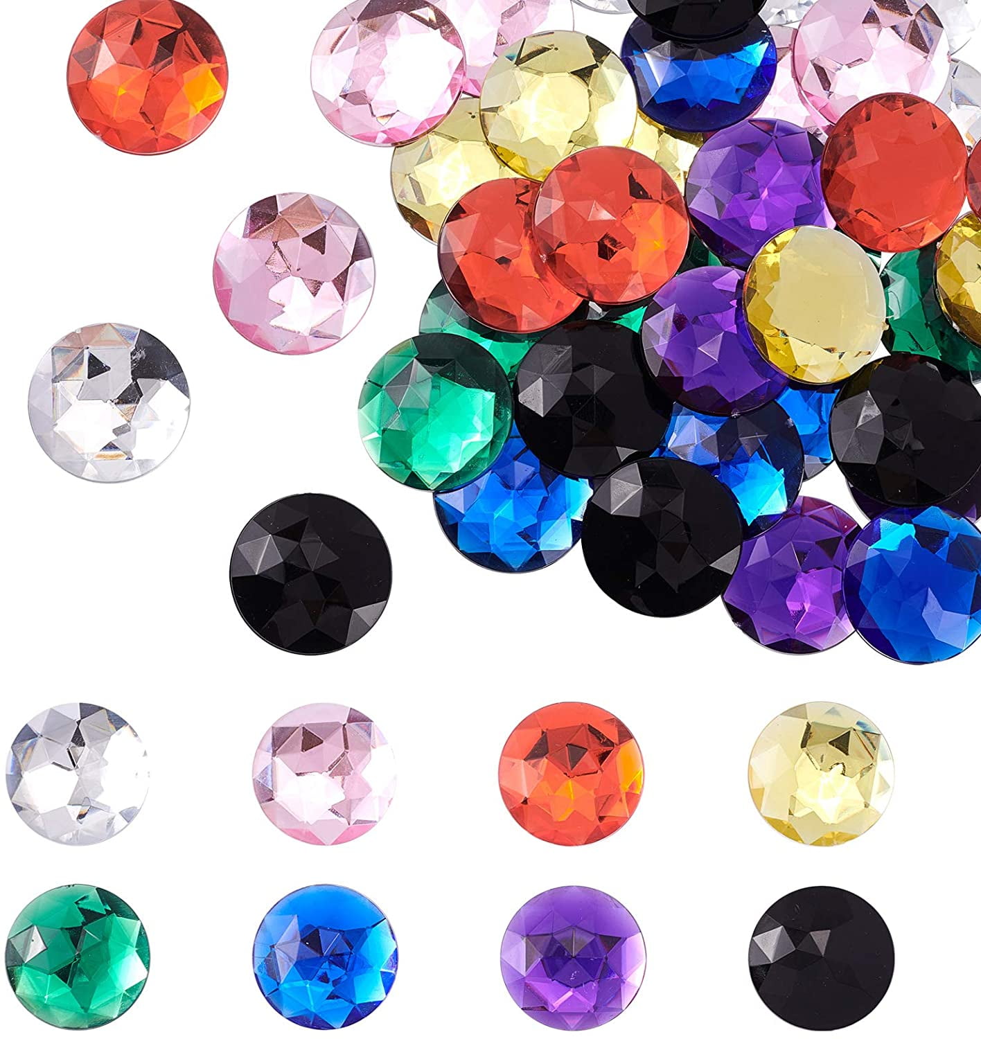 48Pcs 30mm Flat Back Round Acrylic Rhinestone Self-Adhesive Plastic ...