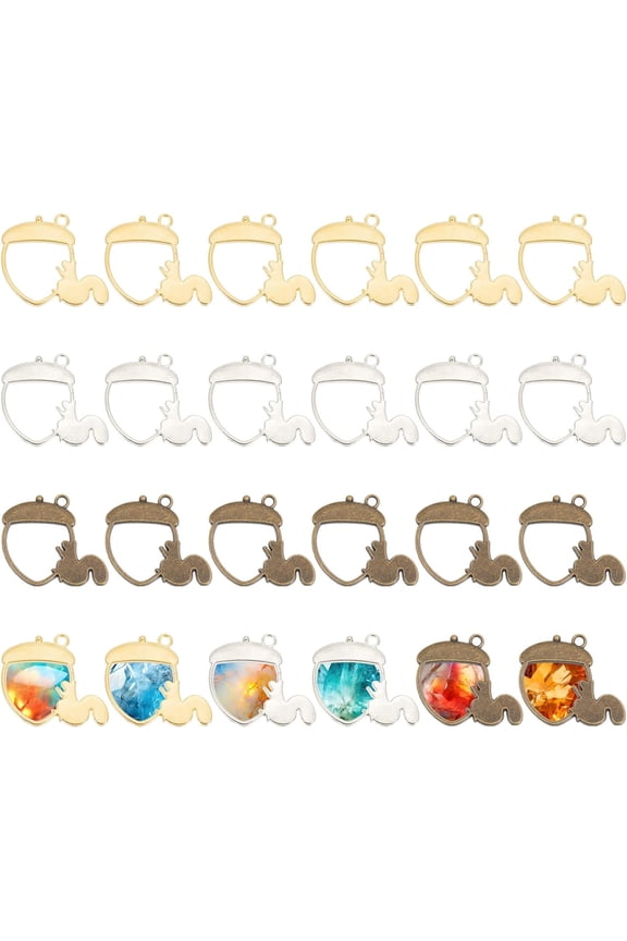 48Pcs 3Colors Acorn Open Bezel Pendants Pine Cone with Squirrel Charms Hollow Frame Dangle Charms for DIY UV Resin Pressed Flower Jewelry Making Mixed Color