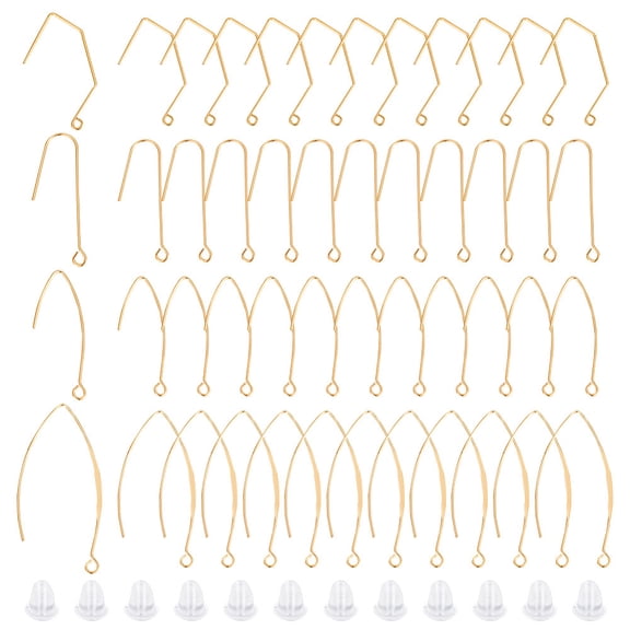 48Pcs 4 Style Earring Hooks 18K Gold Plated U Shape Ear Wires Fish Hook Drop Dangle Findings with Loop DIY