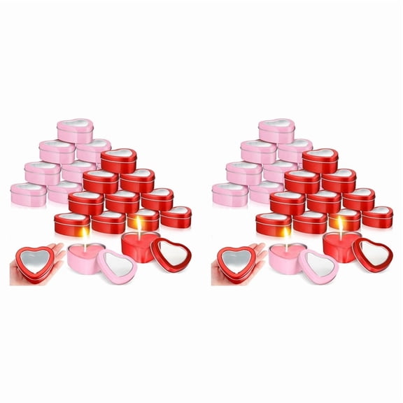 48Pcs 4Oz Heart Shaped Metal Tins, Empty Tea Light Mold Heart Shaped Box with Clear Window Lids Tin Candle Containers