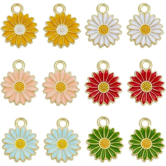 48Pcs 6 Colors Alloy Enamel Charms Light Gold Sunflower Charm Mixed Color 17x13x2mm Hole: 2mm 8pcs/color