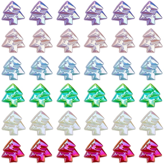 48Pcs 6 Colors Christmas Rainbow Iridescent Plating Acrylic Beads Glitter Beads Christmas Trees Mixed Color 25x24x9mm 8pcs/color for DIY