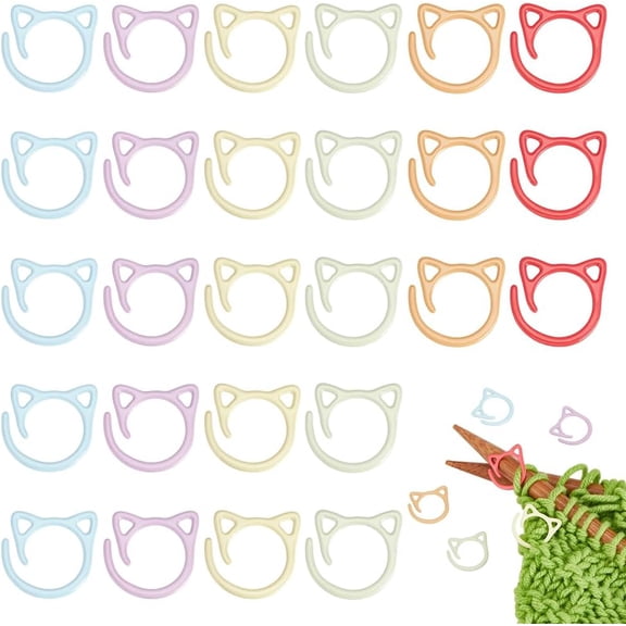 48Pcs 6 Colors Iron Knittings Tool Crochet Locking Stitch Markers Holder Cat Head Mixed Color 1.65x1.75x0.15cm 8pcs/color handmade