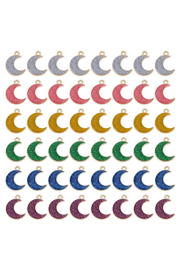 48Pcs 6 Colors Moon Charms Tiny Crescent Enamel Pendants with Colorful Glitters Sparkly Celestial Dangle Charm