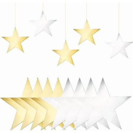 48Pcs 6 Inch Star Cutout Decor Stars Cut Outs Silver Double Printed Gold Paper Star Decorative Cutout Cardboard for Bulletin Board Classroom Wall Movie Night Party Wedding Birthday Supplies DIY