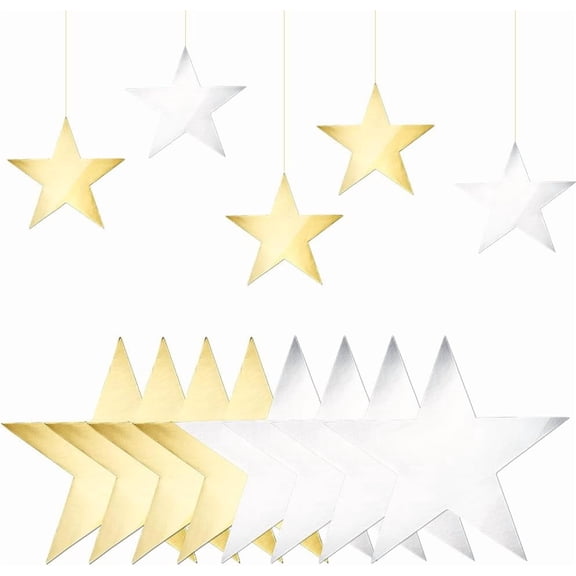 48Pcs 6 Inch Star Cutout Decor Stars Cut Outs Silver Double Printed Gold Paper Star Decorative Cutout Cardboard DIY
