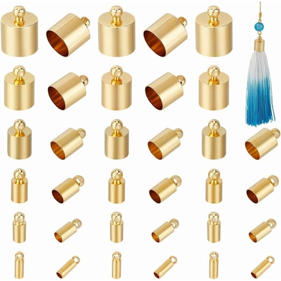 48Pcs 6 Size Real 18K Gold Plated Tube Cord Ends Brass End Caps Barrel End Tip Jewelry Findings for Leather Bracelet Making Supplies Festival Gift DIY FIND-BC0005-46-US Gold