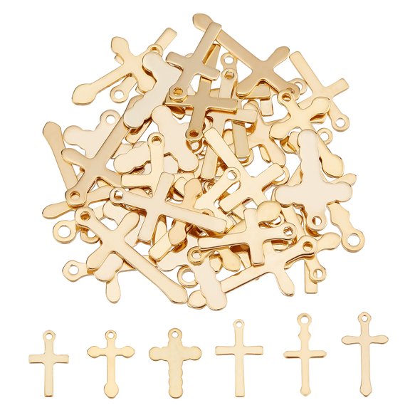 48Pcs 6 Style 304 Stainless Steel Pendants Golden 8pcs/style