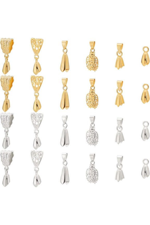 48Pcs 6 Style Brass Pendant Pinch Bails Ice Pick Pinch Bail Snap on Hooks Bead Pendant Connector Bail Clasp Dangle Charm Jewelry Clasps for making