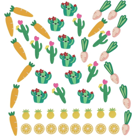 48Pcs 6 Styles Fruit Plastic Cabochons Vegetable Flatback Buttons Lemon Cactus Pineapple Carrot Radish Charms for Scrapbooking Decorations DIY Crafts Supplies colorful DIY