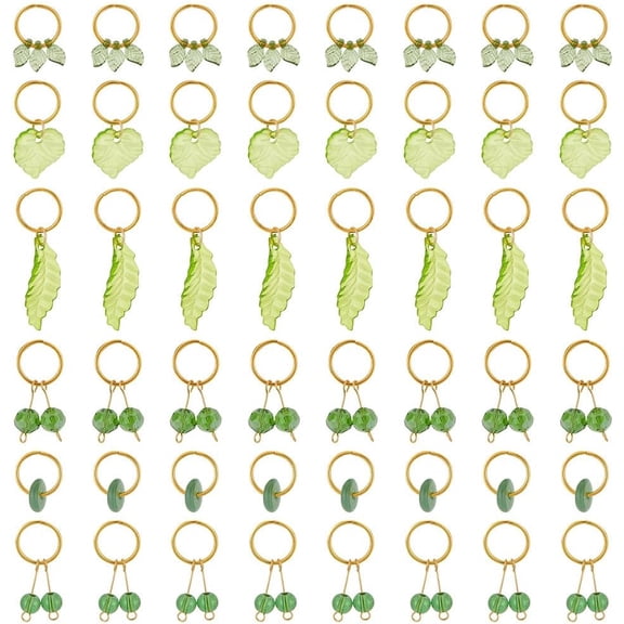 48Pcs 6 Styles Leaf Braid Hair Clips Green Hair Braid Rings Leaf Disc Round Hair for Braid Charms Accessories Hair Rings Jewelry for Women Hair Accessory Gold DIY
