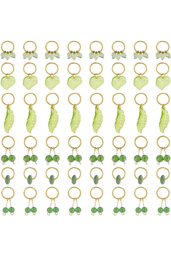 48Pcs 6 Styles Leaf Braid Hair Clips Green Hair Braid Rings Leaf Disc Round Hair for Braid Charms Accessories Hair Rings Jewelry for Women Hair Accessory Gold DIY