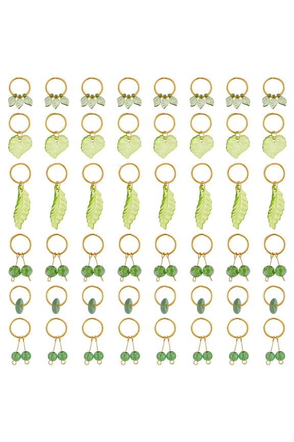 48Pcs 6 Styles Leaf Braid Hair Clips Green Hair Braid Rings Leaf Disc Round Hair Jewelry for Braids Dreadlock Braid Charms