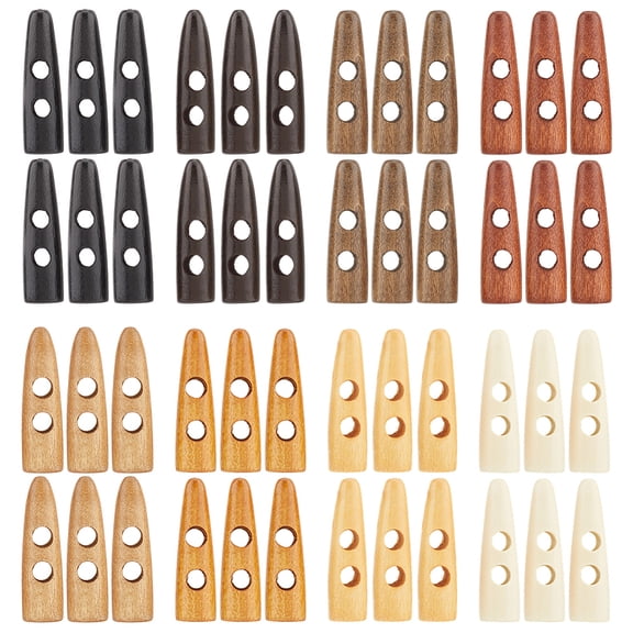 48Pcs 8 Colors 2-Hole Wood Buttons Mixed Color 48.5x14x13mm Hole: 6.5mm 6pcs/color