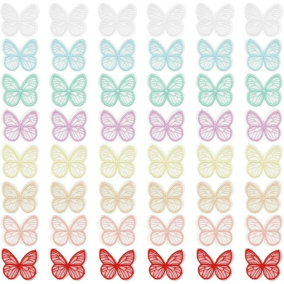 48Pcs 8 Colors Butterfly Shape Cloth Embroidery Applqiues Iron on/Sew on Patches Costume Ornament Accessories Mixed Color 42x49x1mm 6pcs/color
