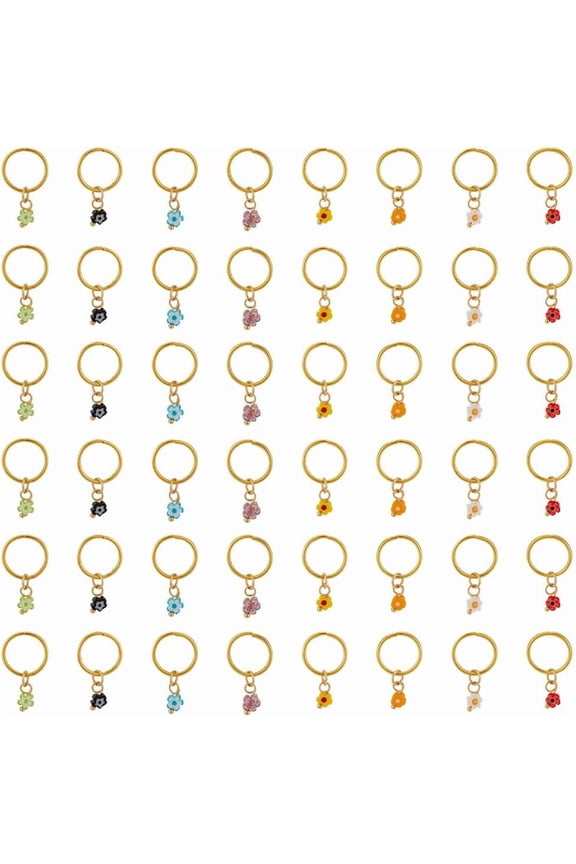 48Pcs 8 Colors Flower Braid Hair Clips Millefiori Flower Braid Hair Jewelry Dreadlock Braid Charms Accessories Hair Rings Jewelry Gold Braiding Hair Pendants