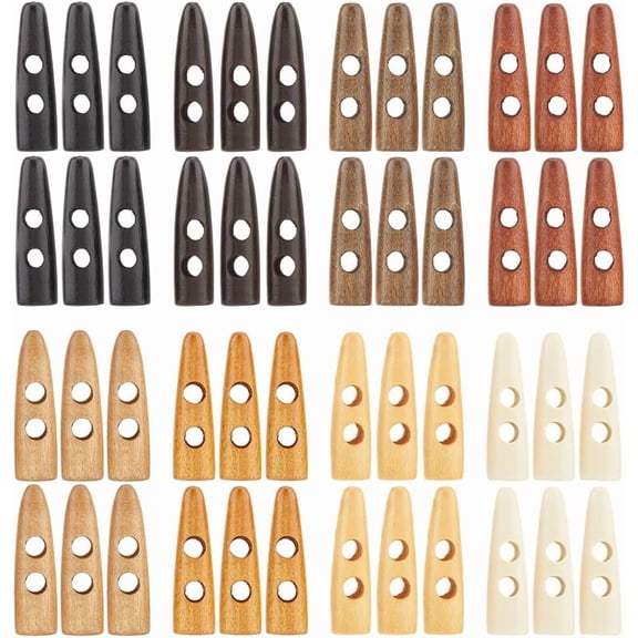 48Pcs 8 Colors Natural Wood Buttons 48.5x14mm Two Holes Horn Toggle Tooth Shape Button Sweater Coats Sewing Replacement Accessories for DIY