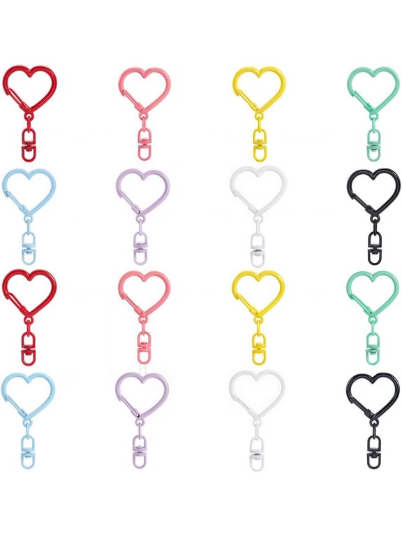 48Pcs 8 Colors Spray Painted Zinc Alloy Spring Gate Rings Heart Mixed Color 44.5mm 6pcs/color for Craft Accessories