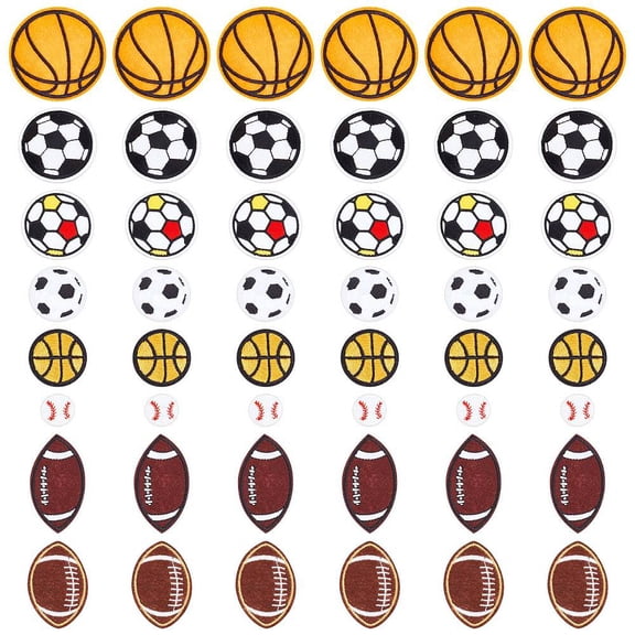 48Pcs 8 Style Computerized Embroidery Cloth Iron On/Sew On Patches Costume Accessories Appliques Ball Theme Mixed Color 22~60x22~61.5x1~2mm 6pcs/style