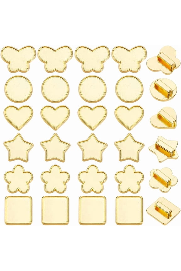 48Pcs 8 Styles Alloy Slide Charms Cabochon Settings Golden Mixed Shapes 12.5~14.5x13.5~17.5x4.5~5mm for DIY