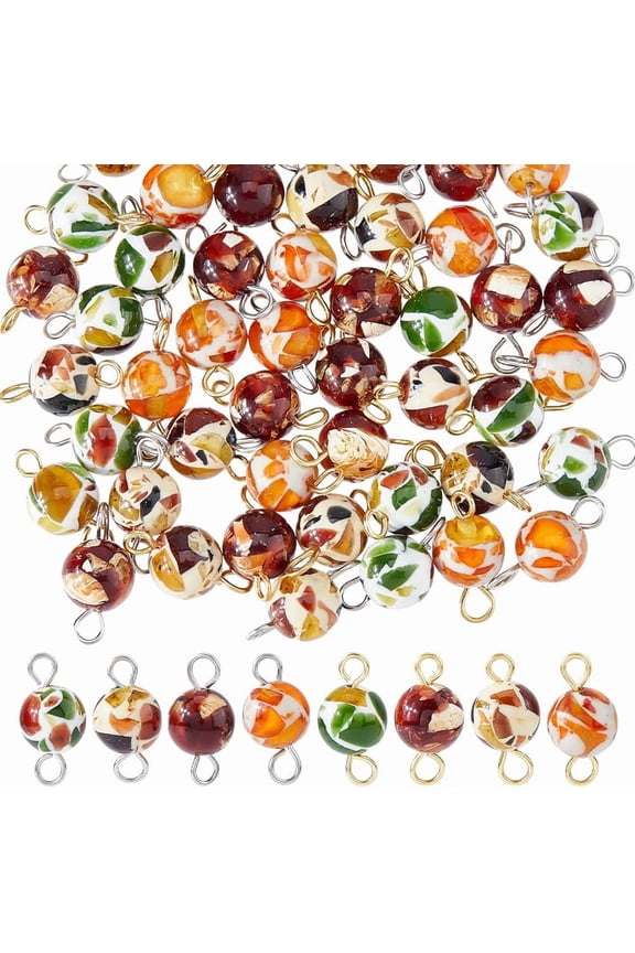 48Pcs 8 Styles Gemstone Connector Charm Round Amber Links Charms Double Loop Gemstone Charms for Jewelry Making Earring