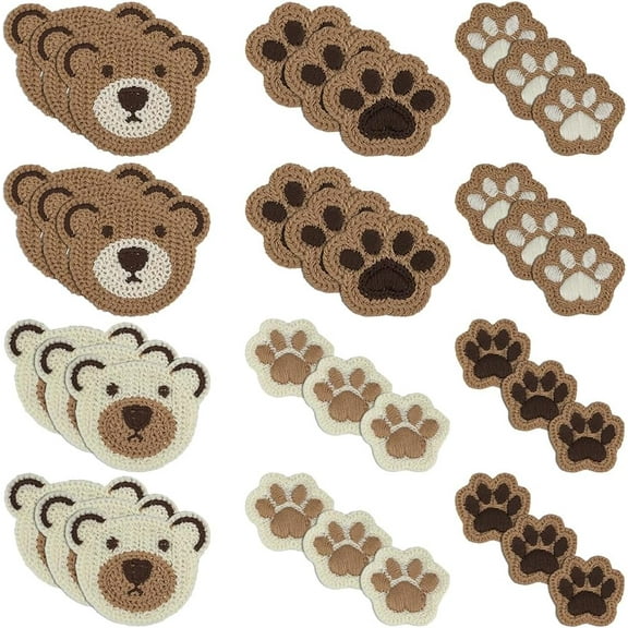 48Pcs 8 Styles Little Bear Crochet Knitted Cloth Patch Paw Print Sew On Patch Applique Multiple Shaped Bear Knitted Handmade Applique Patch Decorative Crochet Patch