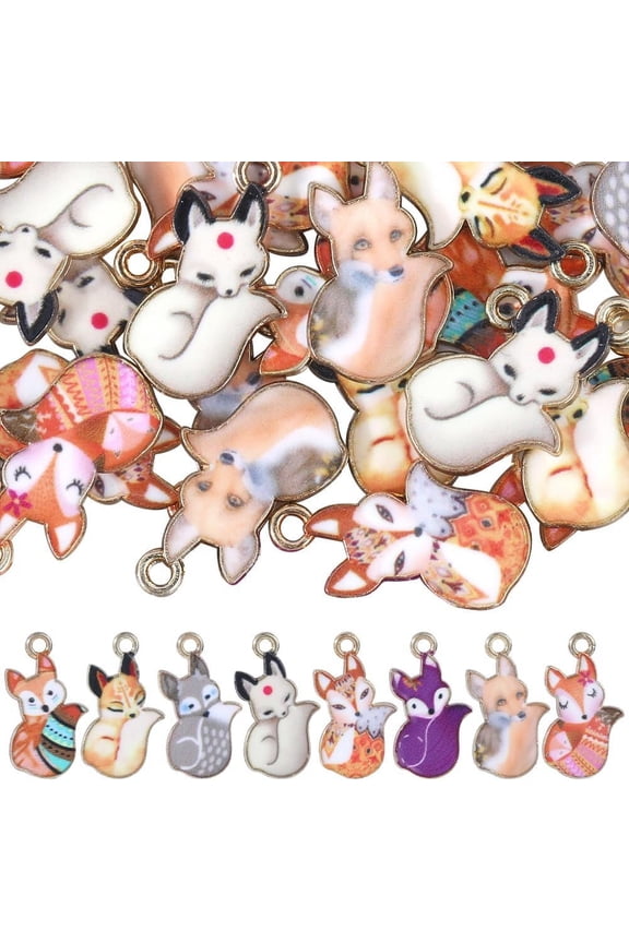 48Pcs 8 Styles Painted Alloy Pendants Fox Charm Cadmium Free Nickel Free Lead Free Golden Mixed Color 19.5x11.5x2mm Hole: 1.5mm 6pcs/style DIY