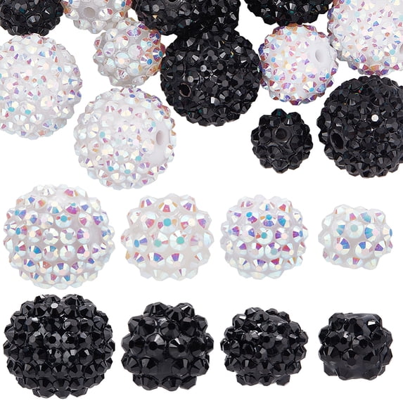 48Pcs 8 Styles Resin Rhinestone Beads Disco Ball Bead Bulk Round Bubblegum Pave Full Rhinestones Glitter Spacer Pen Beads