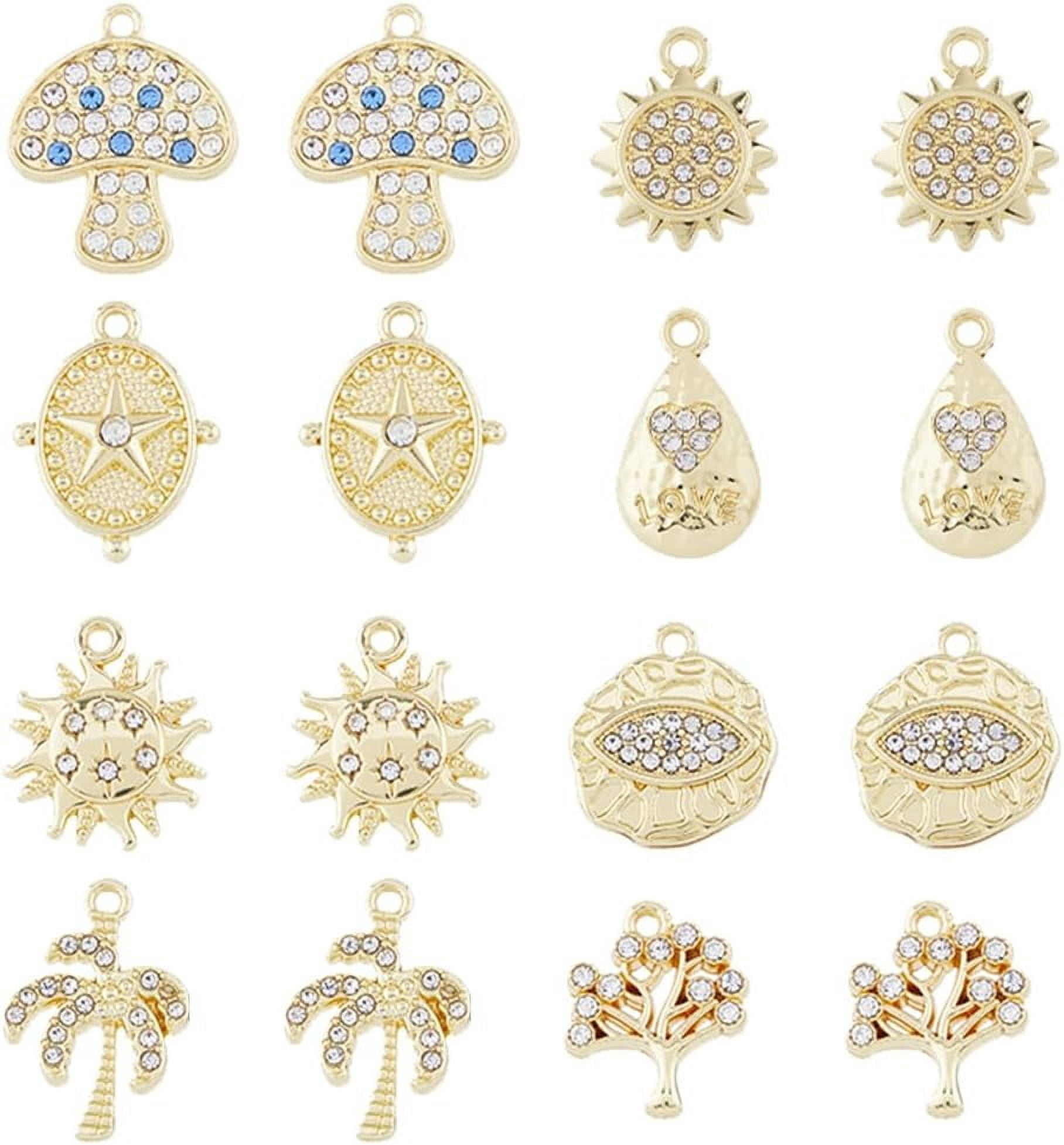 Small Rund Charm 48Pcs 8 Styles Small Rhinestone Charms Flat Round with Eye Pendants ...