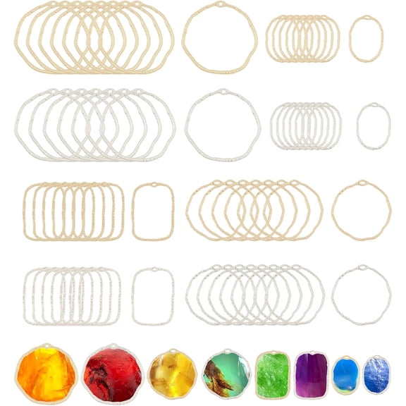 48Pcs 8Styles Alloy Open Back Bezel Pendants Hollow Frame Charms for DIY UV Resin Epoxy Resin DIY Jewelry Earring Necklace Jewelry Making Platinum Light Gold for DIY