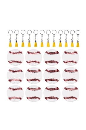 48Pcs Acrylic Baseball Keychain Key Chain Jewelry Making with Tassels Sports White
