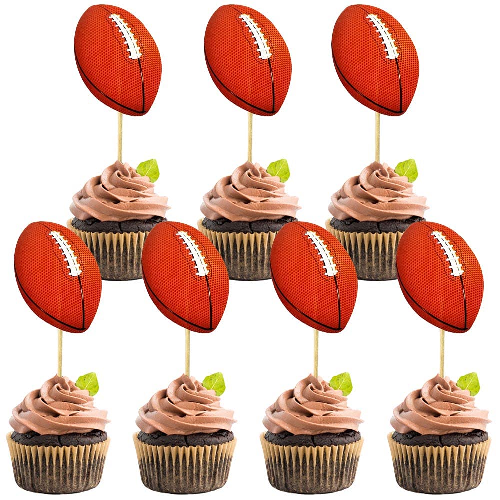 48Pcs American Football Cupcake Cake Toppers Football Party Supplies