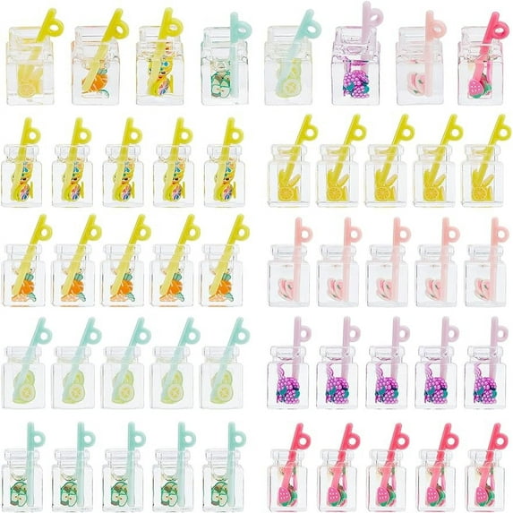48Pcs Keychain kit Mini Fruit Drink Cup Bottle Keychain Accesories Mini Resin Fruit Tea Charm Pendants for DIY Keychain