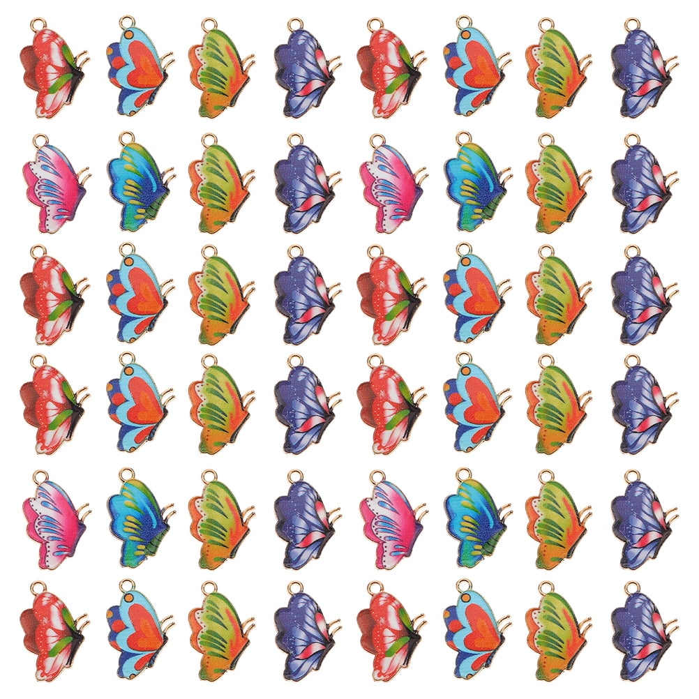 HOWOOI1 48Pcs Butterfly Charms Pendant Enamel Butterflies Pendants Necklace Bracelet Charms Jewellery Crafts