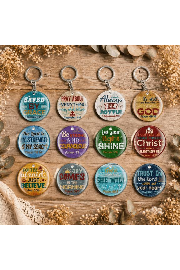 48Pcs Christian Keychains Bulk,Multicolor Acrylic Bible Verse Keychain with Zinc Alloy Ring, Inspirational Scripture Keychains Unisex for Church Baptism Easter Religious Mothers Day Gifts Party Favor
