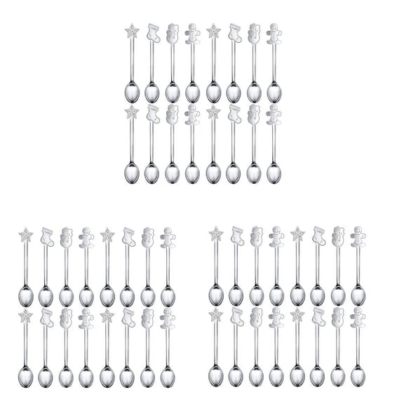 48Pcs Christmas Decorations for Home Stainless Xmas Coffee Spoons Dessert Spoon Tableware Kitchen New Year Gifts Silver,48 x Christmas Spoon,Silver
