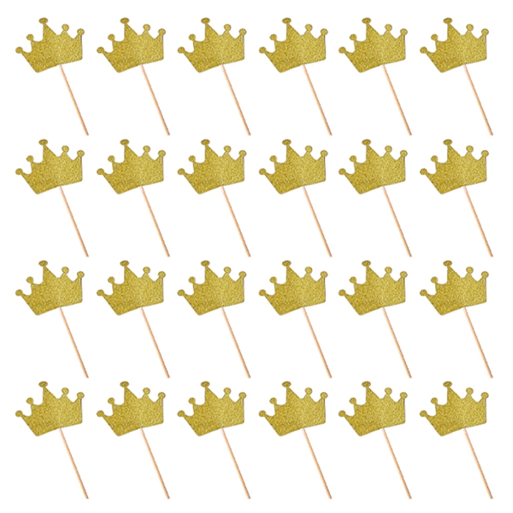 48Pcs Creative Crown Cake Toppers Birthday Party Cake Toppers (Random