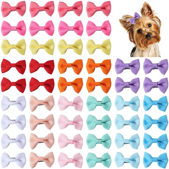 48Pcs Dog Hair Bows Small Cute Puppy Bowknot Hair Bows with Clips Handmade Bulk for Doggies Dogs Cat Kitten Rabbit Pet Grooming Accessories Christmas