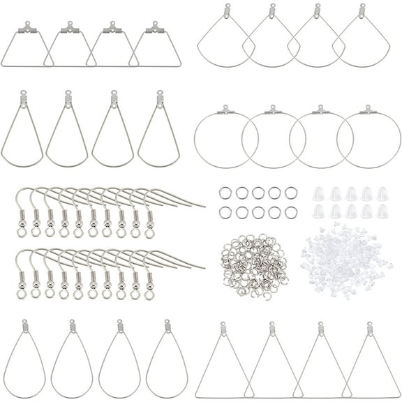 48Pcs Earring Making Kit Beading Hoop Earring Finding Component Stainless Steel Wire Wrap Drop Earing Making Kit with Earring Hooks Open Jump Rings Ear Nuts for DIY Jewelry Making 