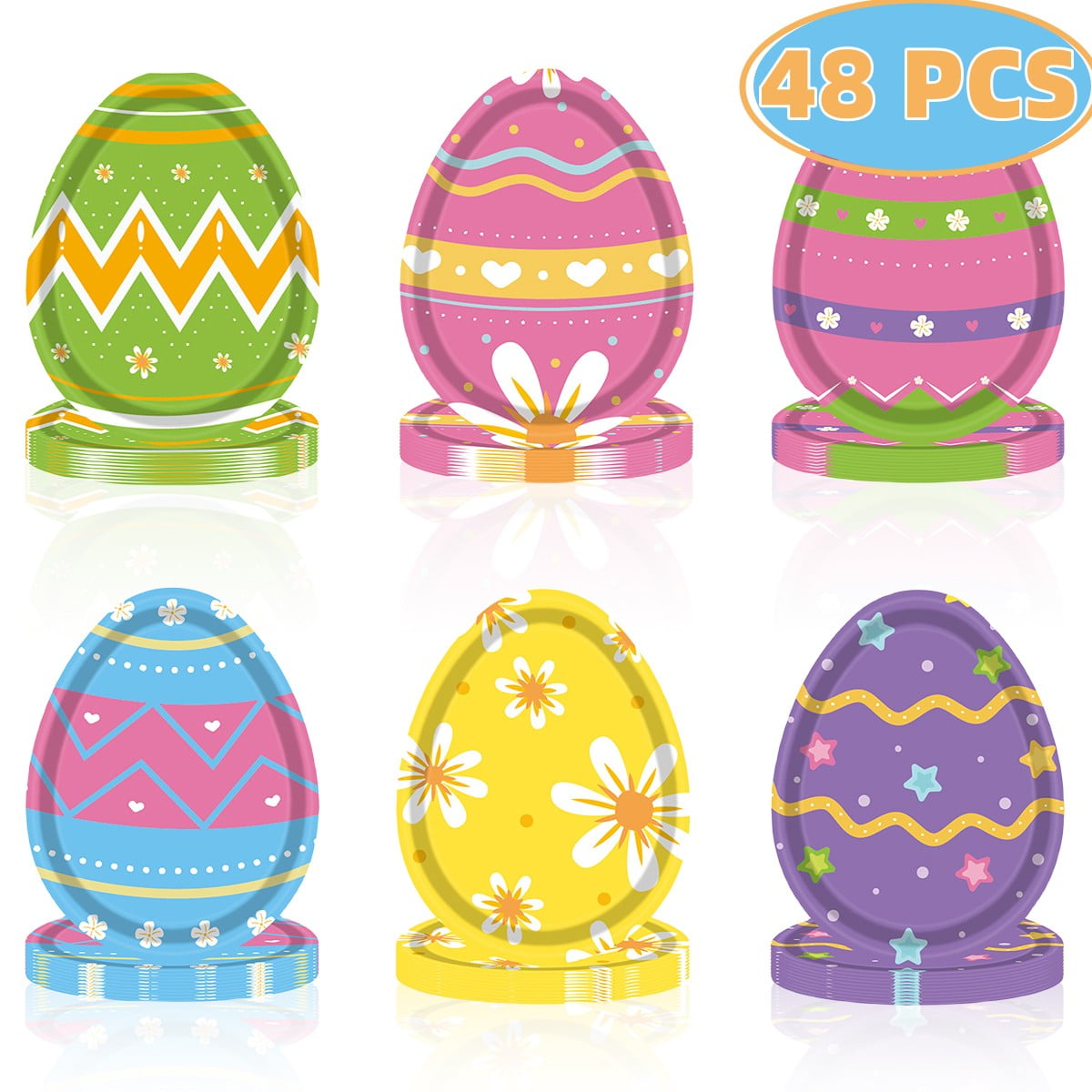 48Pcs Easter Paper Plates Easter Egg Shaped Disposable Plates for