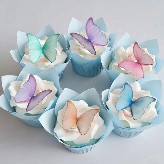 48Pcs Edible Mixed Color Butterfly Cupcake Toppers, Wafer Paper Butterflies Cake Decorations for Wedding, Birthday, Baby Shower & Party Desserts