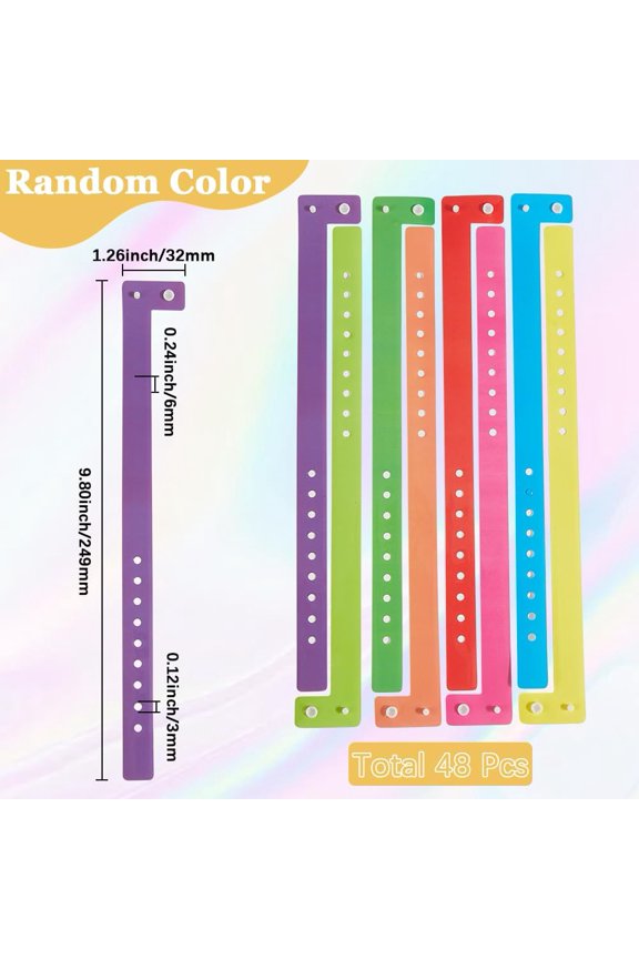 48Pcs Event Wristbands Colored Armbands PVC Plastic Adjustable Lightweight Waterproof Party Concert Neon Wrist Bands Bracelets for Events Club Meeting Security ID Badge Identification