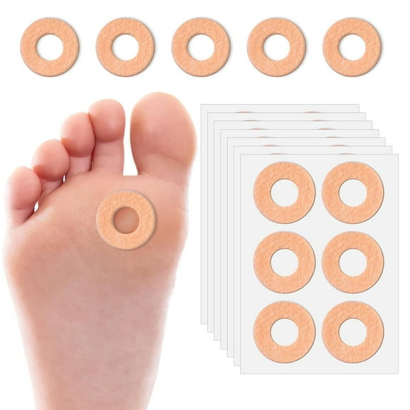 48Pcs Felt Callus Cushions for Bottom of Feet, Self Adhesive Callus Pads Round Corn Pads for Toes Donut Corn Remover Pads Corn Patches for Feet Bunion Pads for Pain Relief Foot Care(Skin)